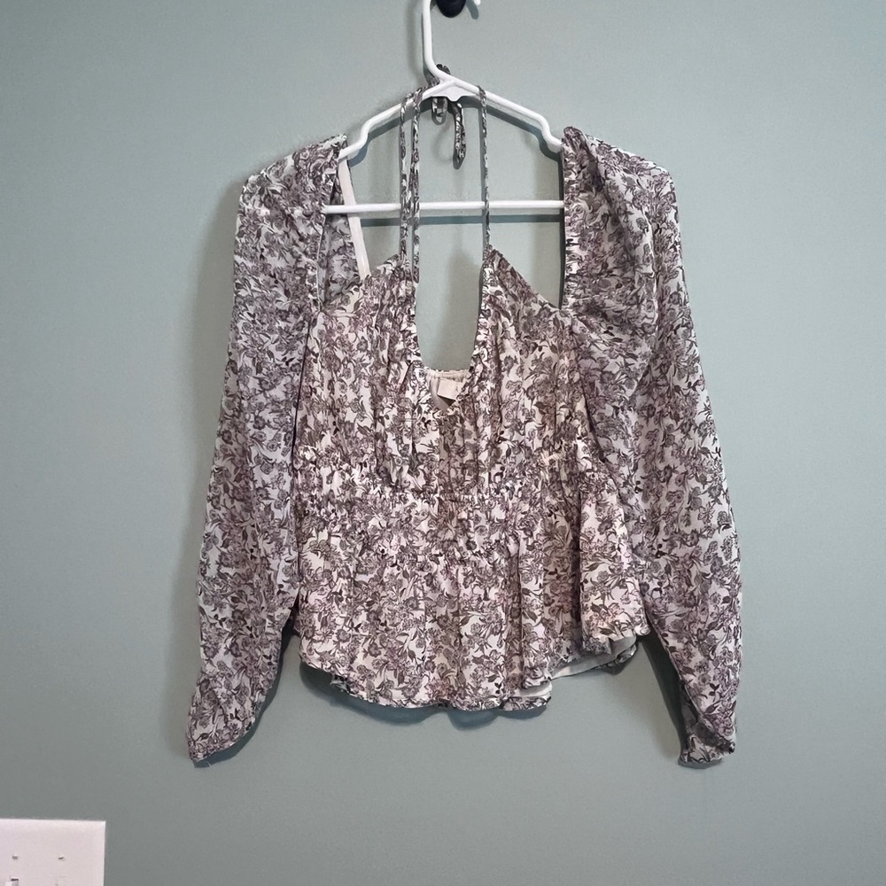 Astr Floral Long Sleeve Blouse - Black and White